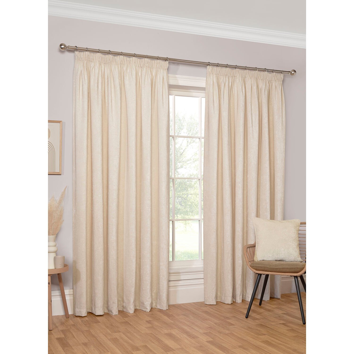 Chenille Taped Curtains - Natural / 229cm Image 2