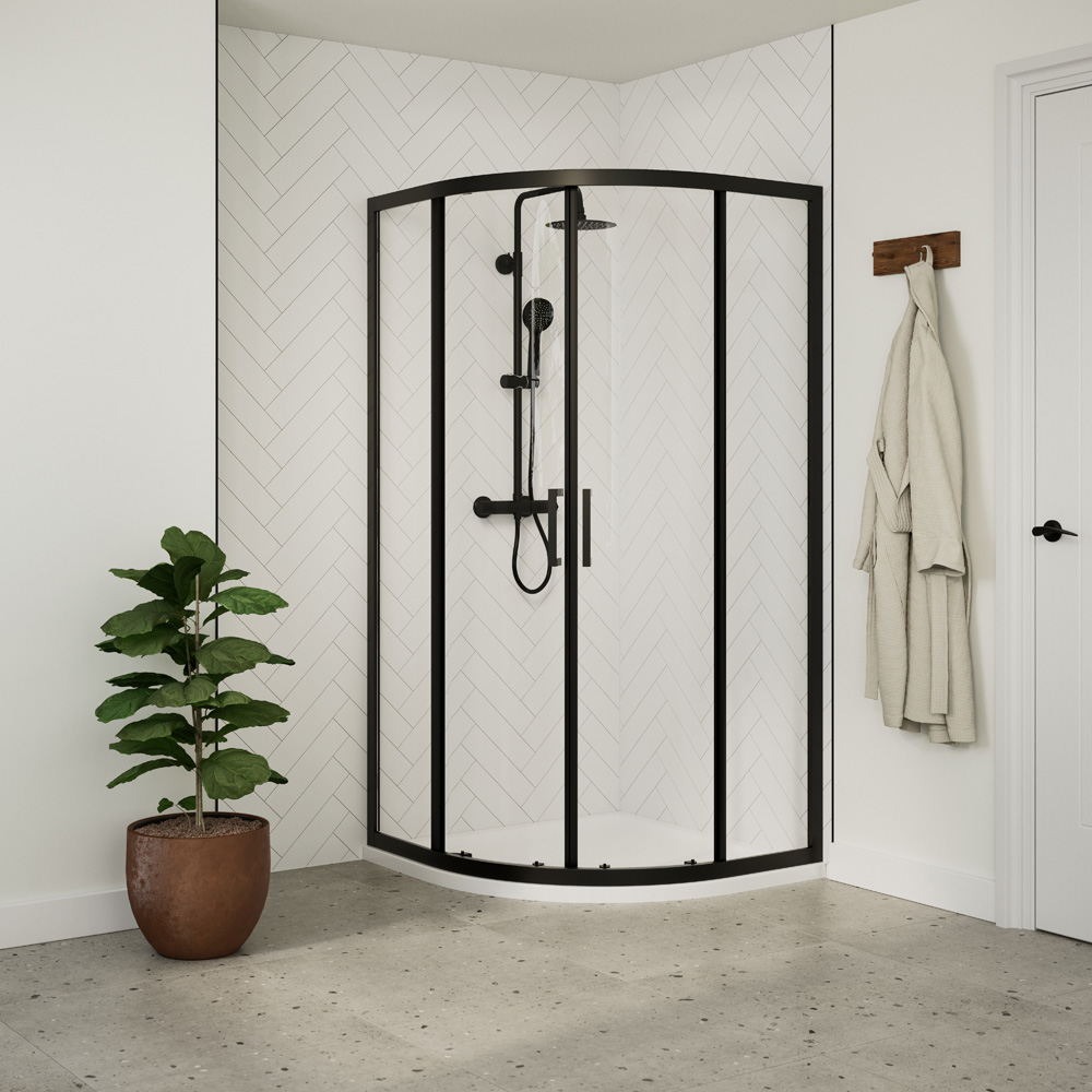 Bathstore Atlantis 2 Door Black Toughened Safety Glass Quadrant Shower Enclosure 900mm Image 2