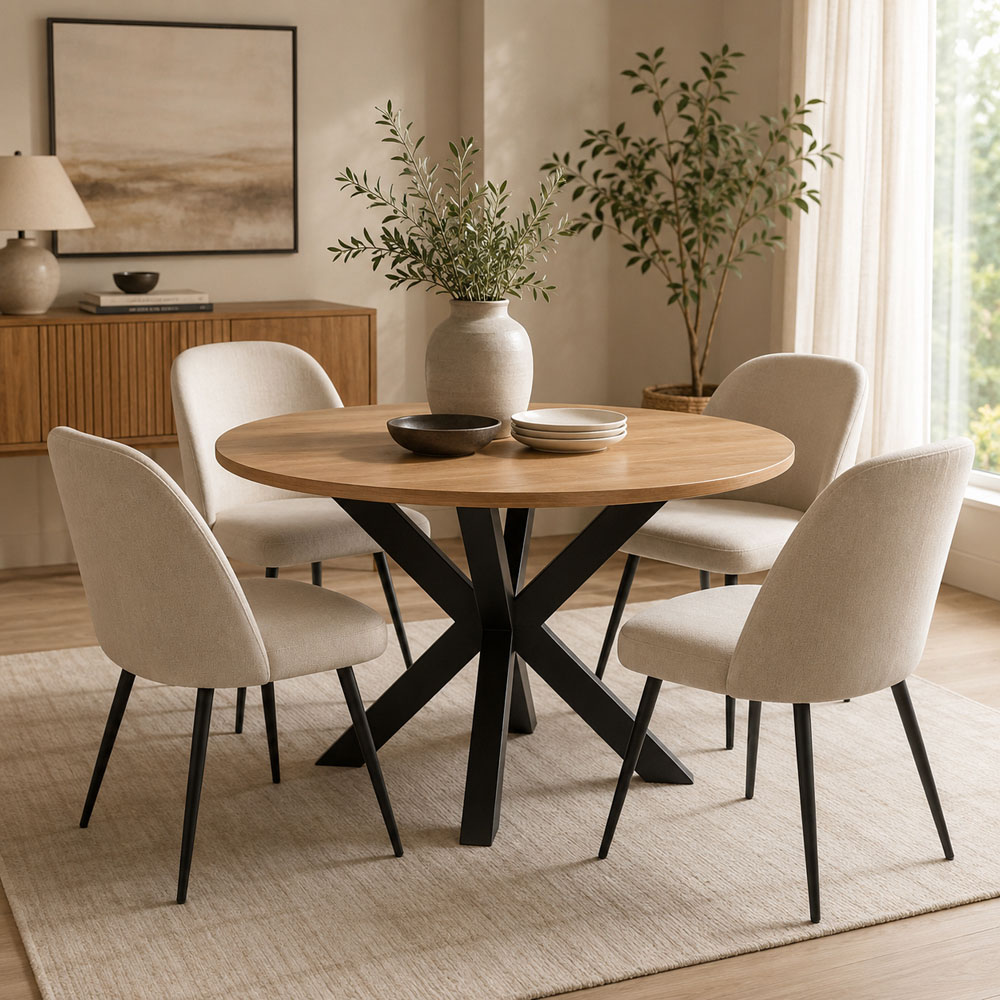 Premier Housewares Wood Veneer Top 4 Seater Dining Table with Metal Legs Image 3