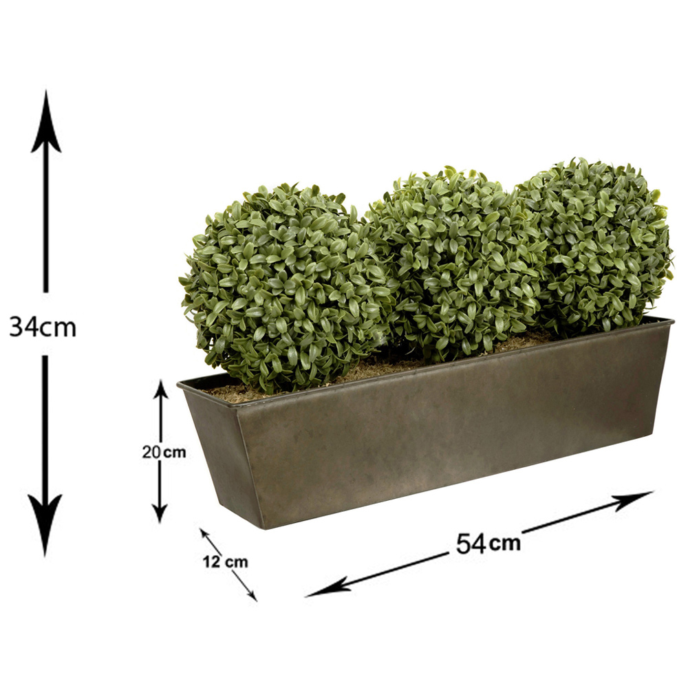 GreenBrokers Artificial Boxwood Triple Bay Ball in Rustic Window Box 54cm Image 4