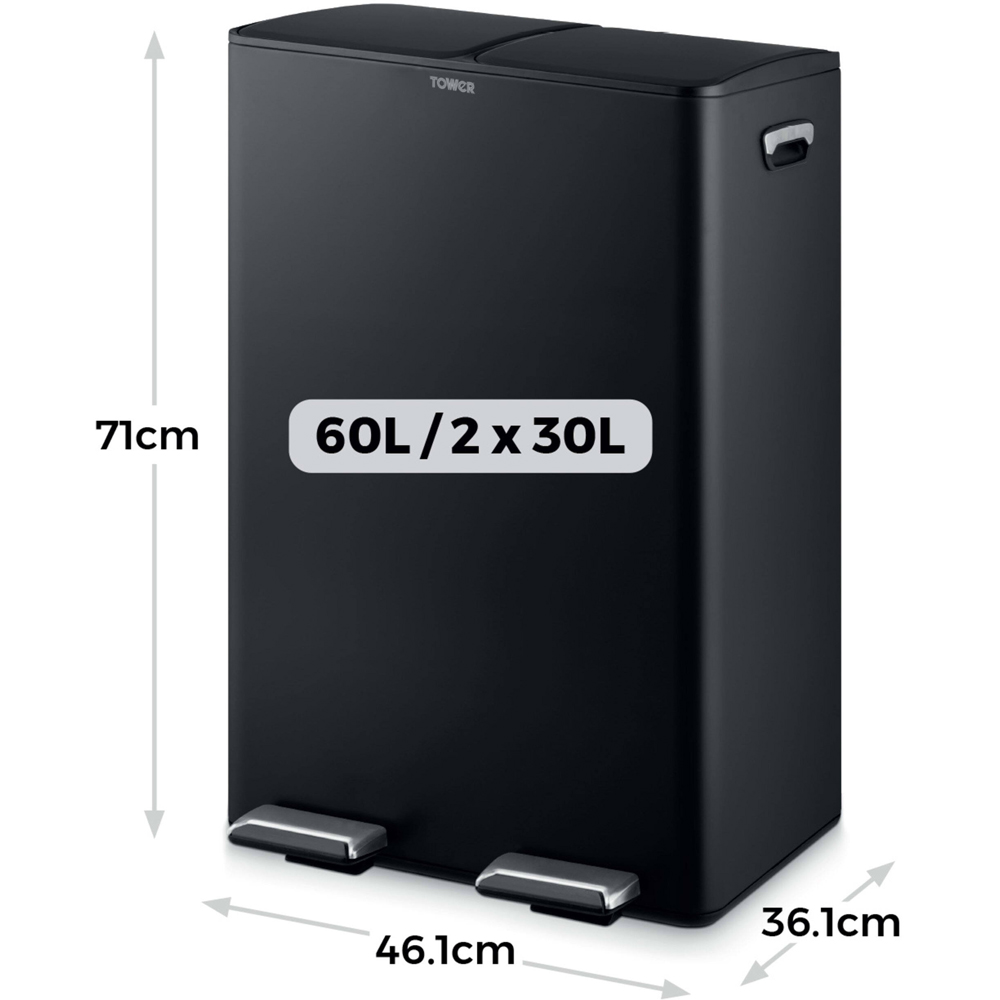 Tower Double Recycling Black Pedal Bin 60L Image 8