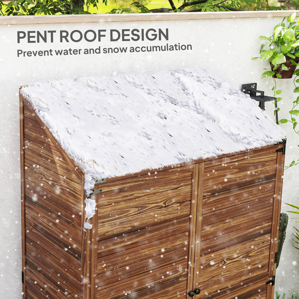 Outsunny 3.3 x 1.7ft Mixed Brown Wooden Garden Storage Shed with Double Doors and Shelves Image 6
