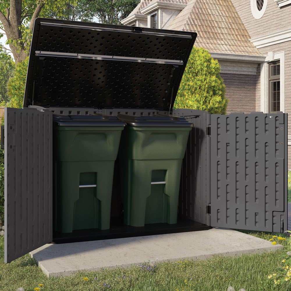 Suncast Moda 4 x 3.2ft Peppercorn Grey Stow Away Wheelie Bin Shed Image 4