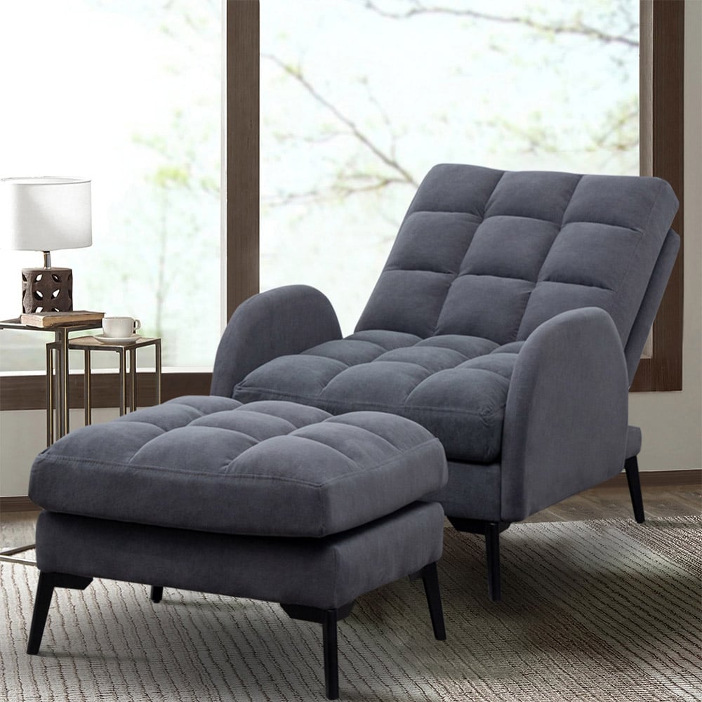 Living and Home Grey Recliner Armchair with Footstool Image 7