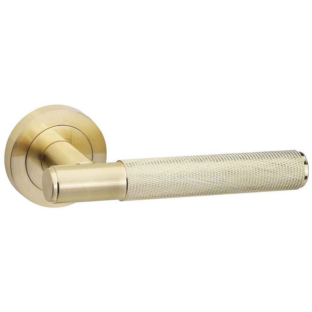 Golden Grace Knurled T-Bar Satin Brass Door Handles Euro Lock and Thumbturn Key Set Image 3