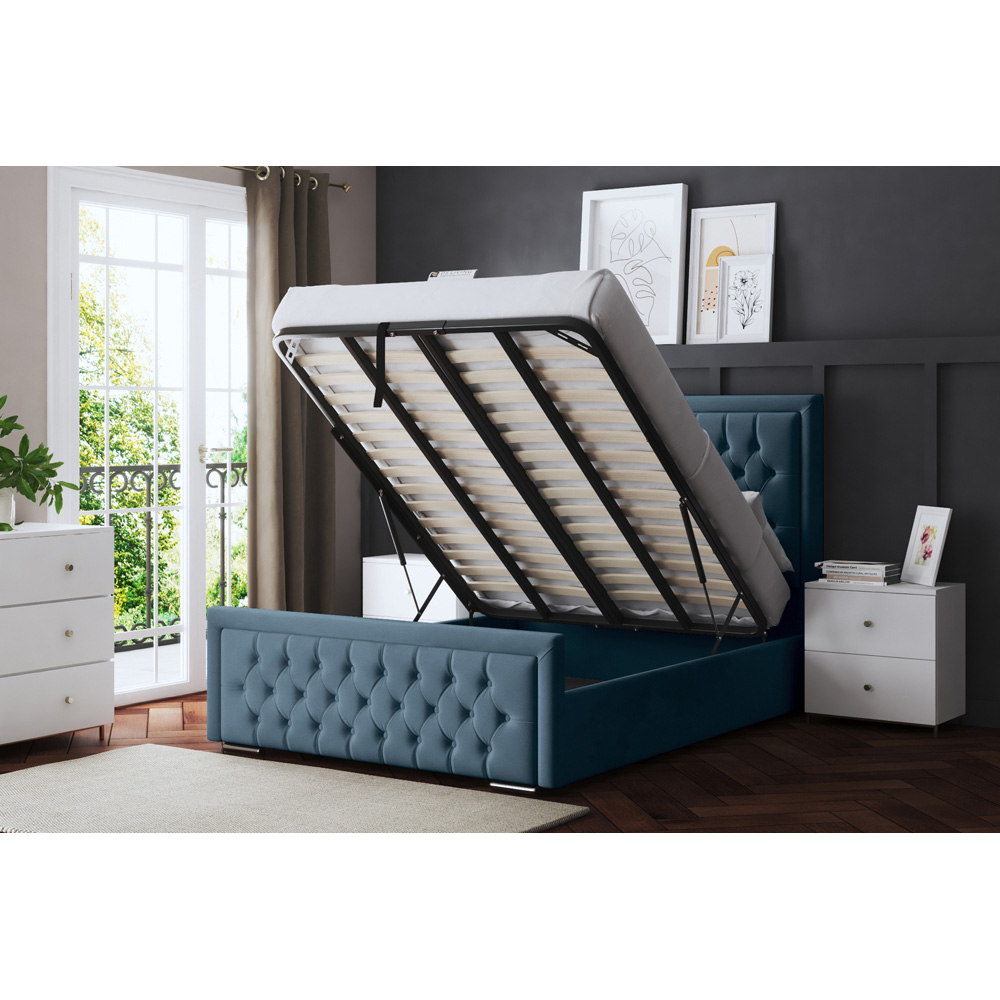 DS Living Allegra Super King Blue Upholstered Ottoman Bed with Headboard Image 5