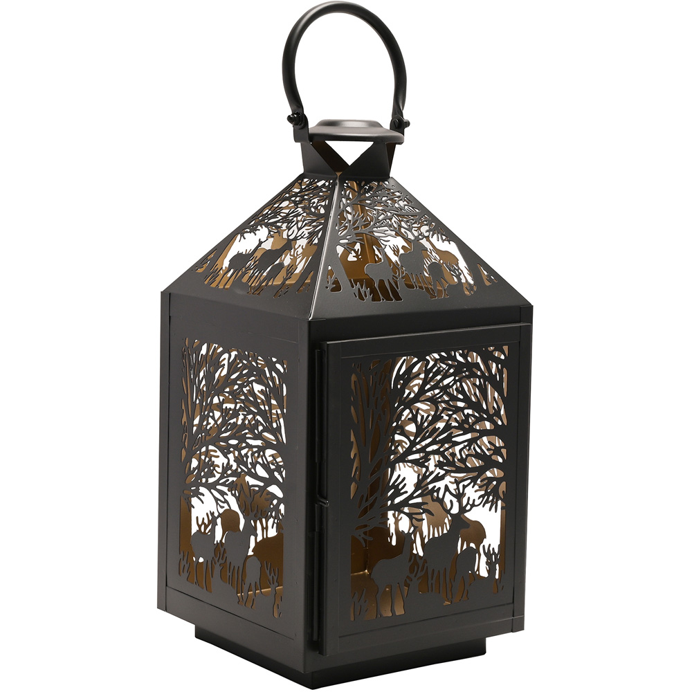 The Christmas Gift Co Black Large Square Stag Silhouette Lantern Image 2
