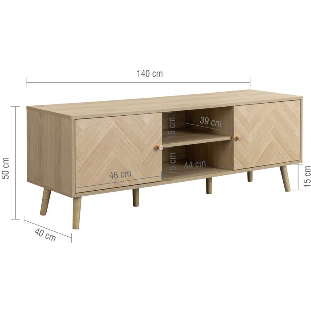 Birlea Herringford Oak 2 Door 2 Shelf Large TV Unit Image 9