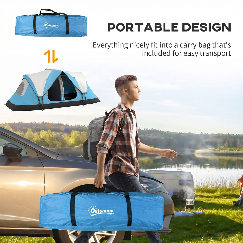 Outsunny 5-8 Person Waterproof Camping Tent with Rooms Blue Image 7