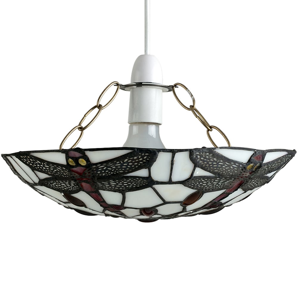 ValueLights Tiffany Style Antique Red and White Glass Dragonfly Pendant Glass Shade Image 1