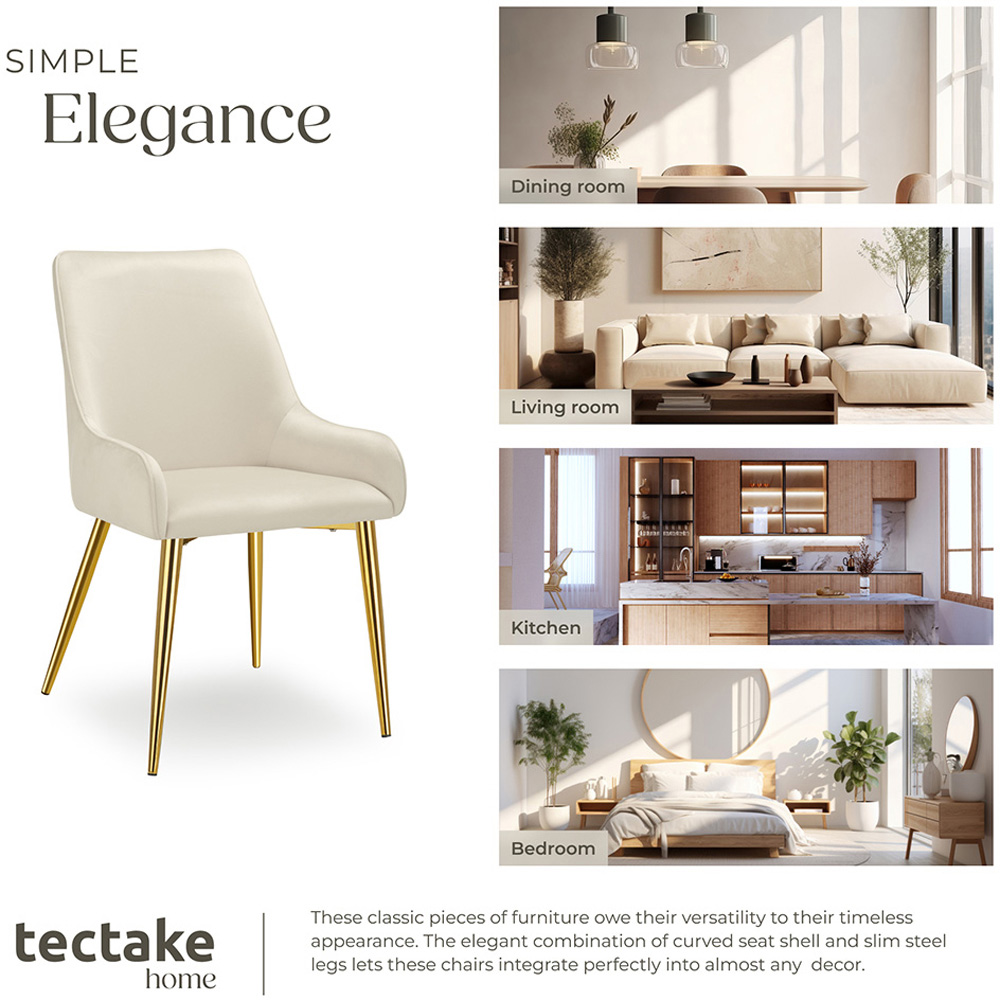 tectake Avane Set of 6 Beige Velvet High Backrest Dining Chair Image 7