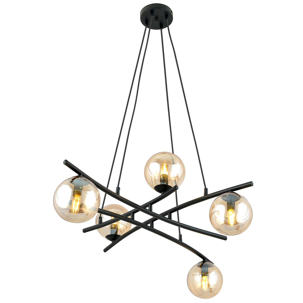 Emibig Essa 5 Light Amber Shade Black E14 Ceiling Pendant Light Image 3