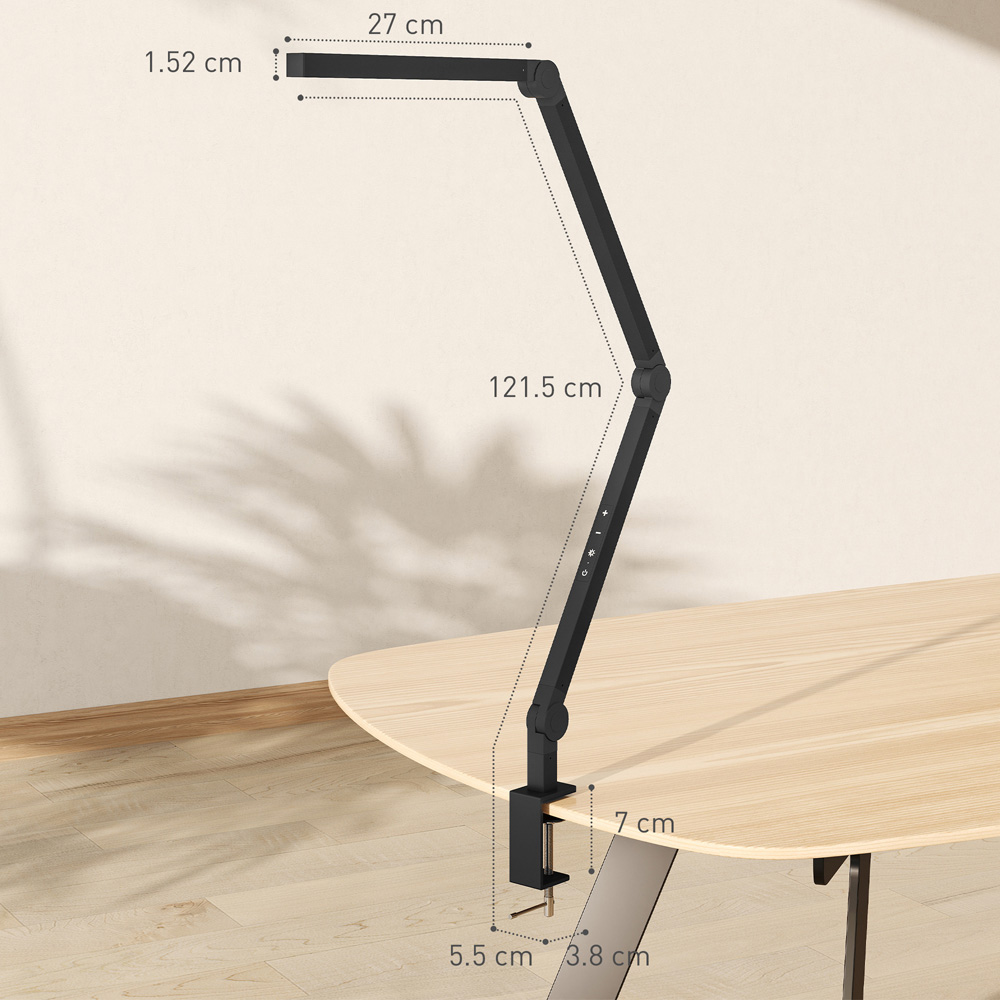 HOMCOM Black Adjustable Swing Arm Dimmable LED Desk Lamp Image 9