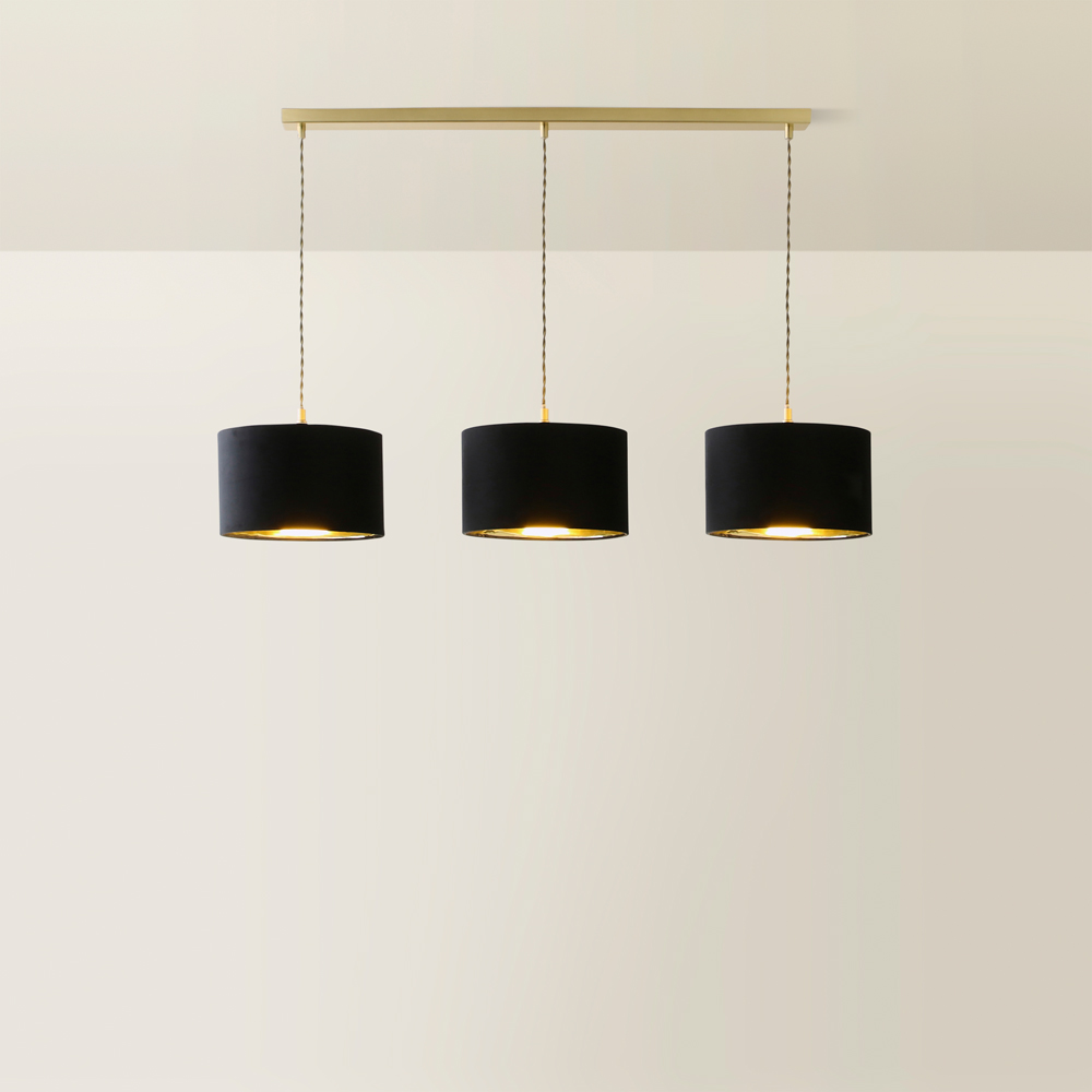 ValueLights Reni Black Velvet and Gold Shade 3 Drop Bar Gold Diner LED Ceiling Lights Image 5