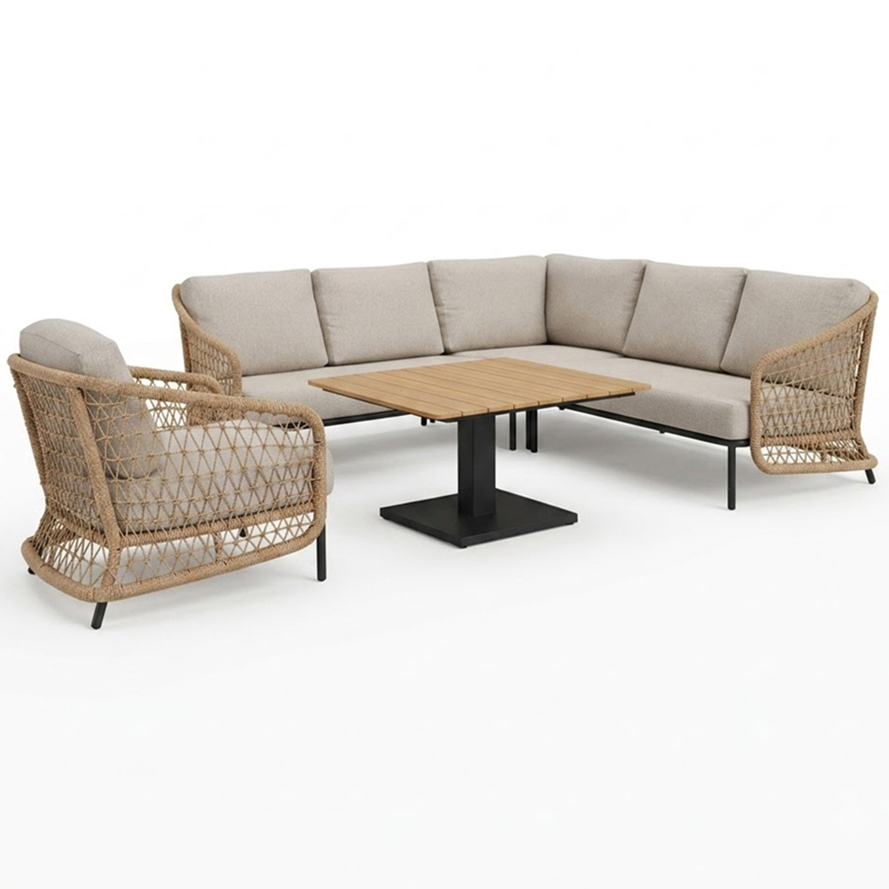 Norfolk Collection Peakdale Beige Twisted Wicker 5 Seater Outdoor Open Corner Sofa Set Image 2