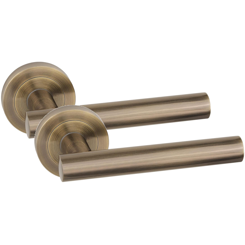 Golden Grace Antique Brass Straight T-Bar Door Handle with Spindle and Fixing 6 Pack Image 2