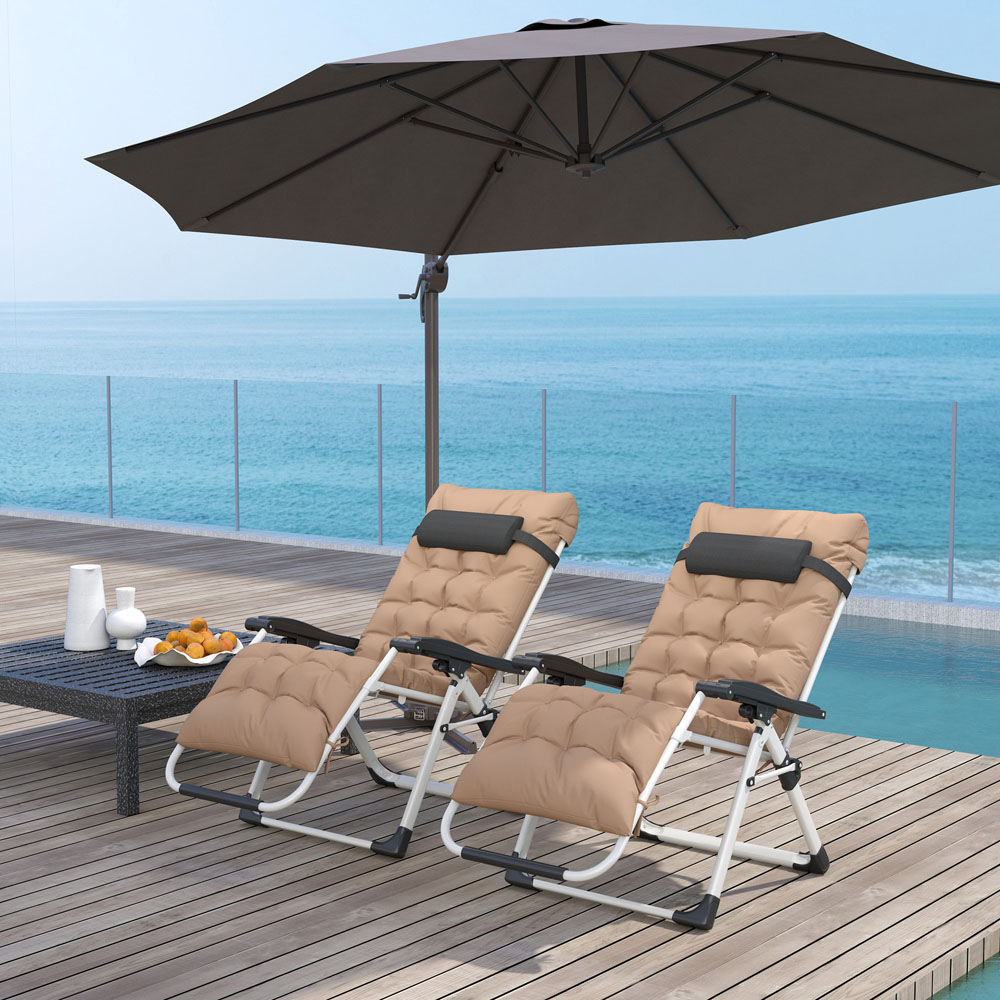 Outsunny Set of 2 Khaki Zero Gravity Foldable Lounger Image 3