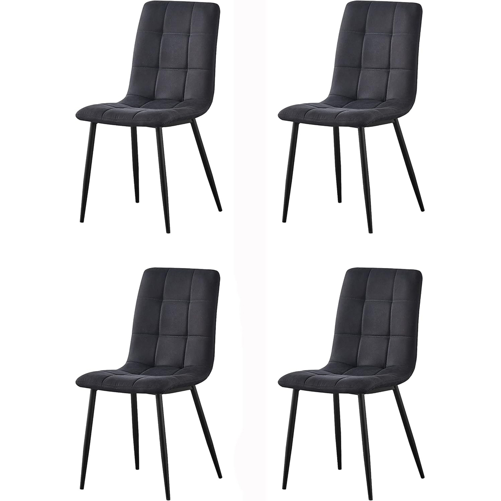 Henri Set of 4 Black Faux Suede Leather Dining Chair Image 2
