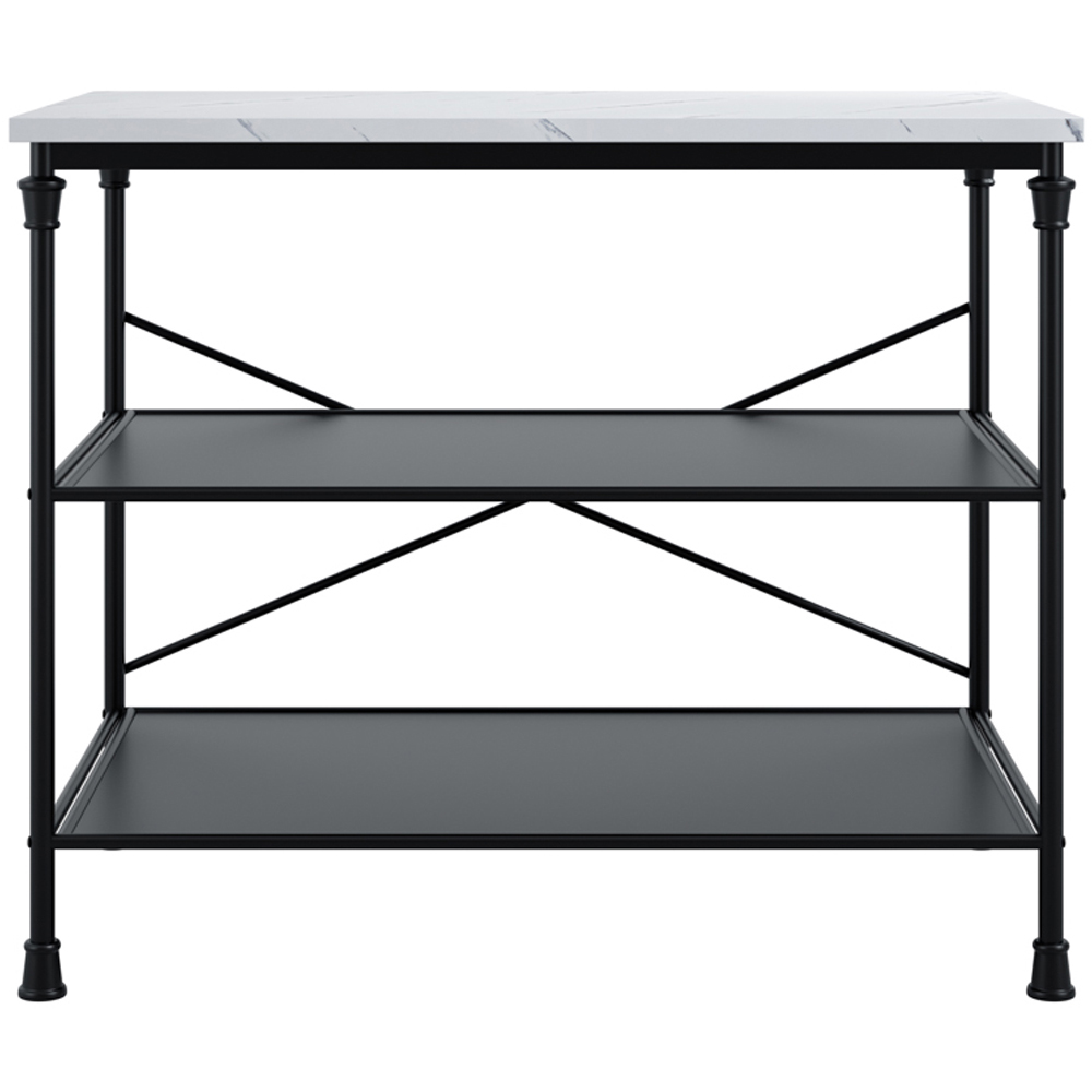 Fairmont 2 Shelf Black and White Marble Effect Kitchen Island Table Image 2