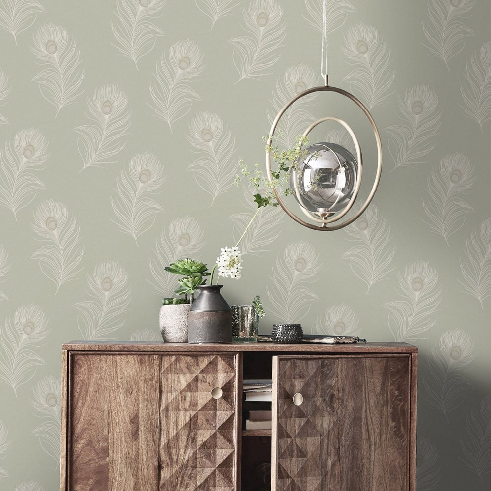 Holden Decor Pavona Sage Vinyl Wallpaper Image 3