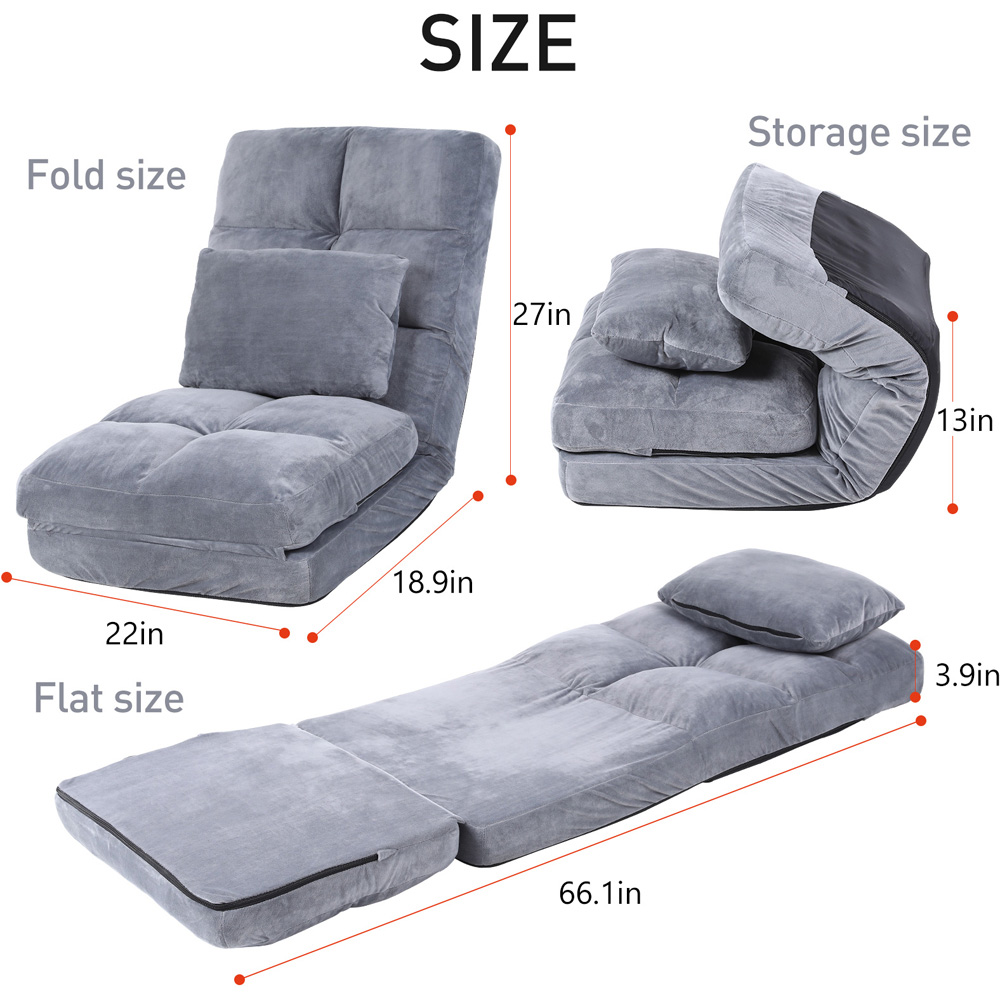 Furniture One Grey Foldable Floor Chair with Pillow Image 8