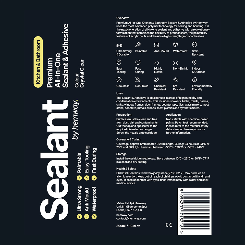 Hemway Premium All-in-One Crystal Clear Sealant and Adhesive 300ml 3 Pack Image 8