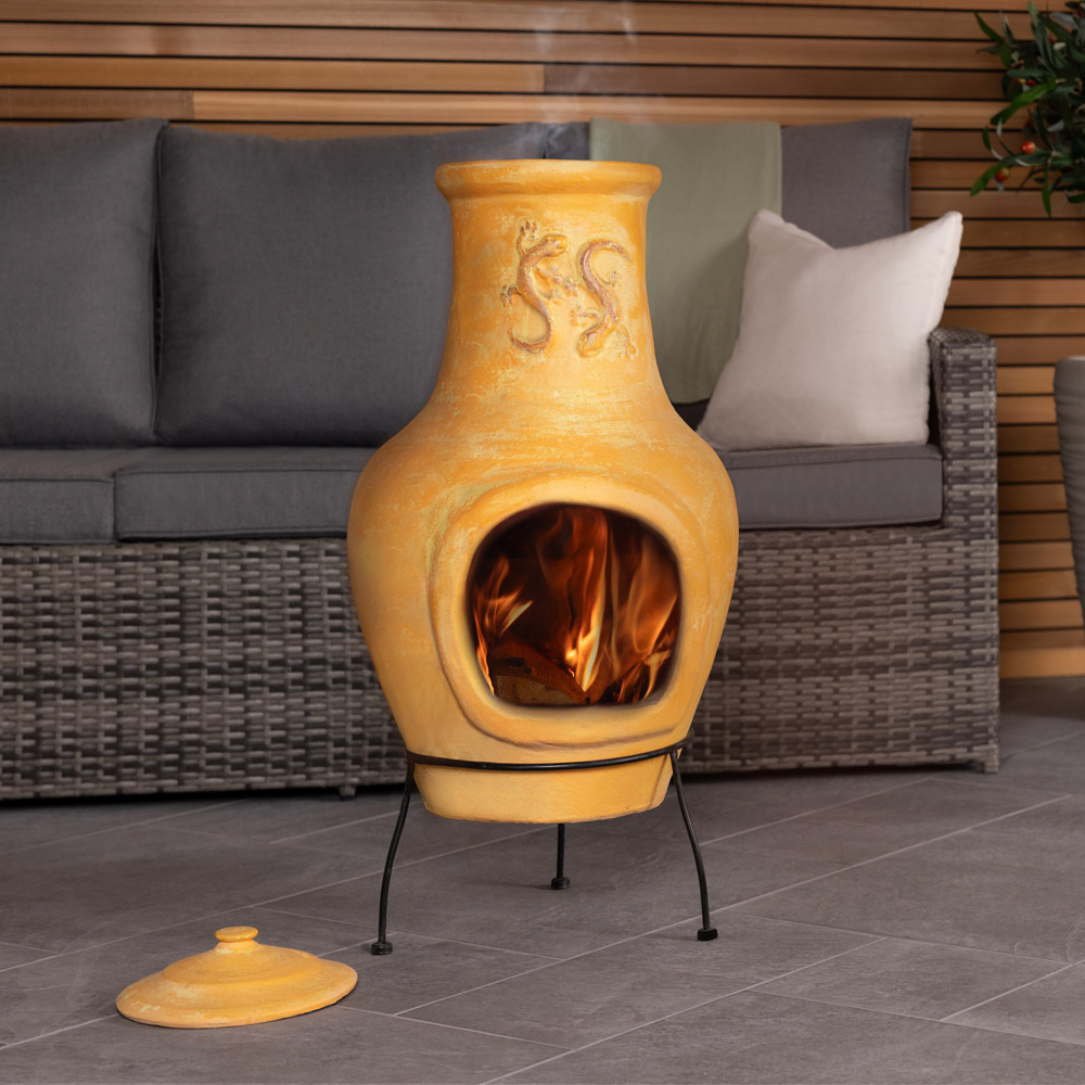 Charles Bentley Snug Malaga Lizard Design Large Natural Clay Chiminea Image 7