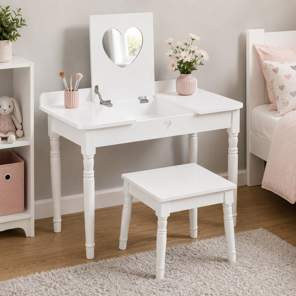 Premier Housewares White Kids Dressing Table and Stool Set with Mirror Image 3