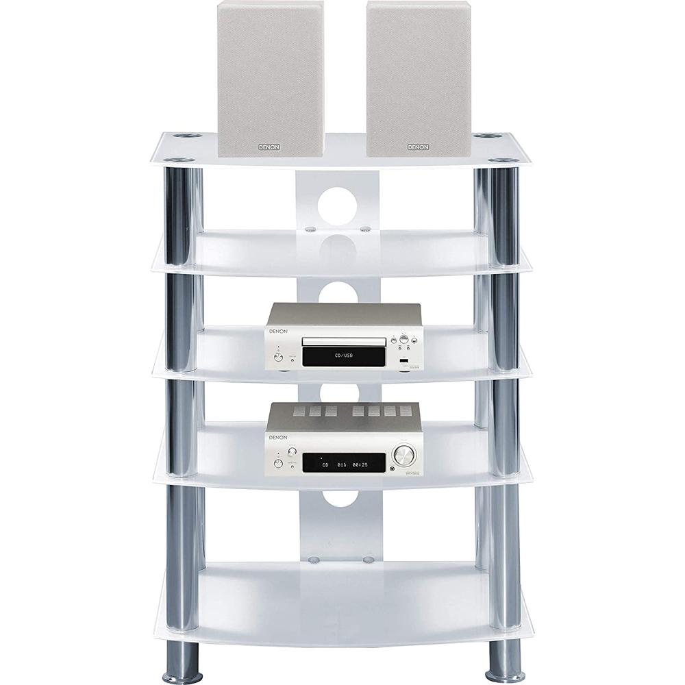 Centurion Supports Galago 5 Shelf White and Silver Multimedia Unit Image 3