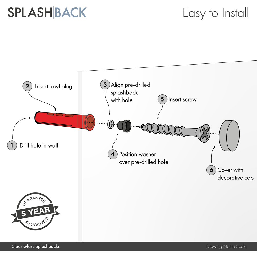 Splashback Crystal Clear Toughened Glass Bathroom Splashback with Polished Chrome Caps 250 x 500mm Image 4