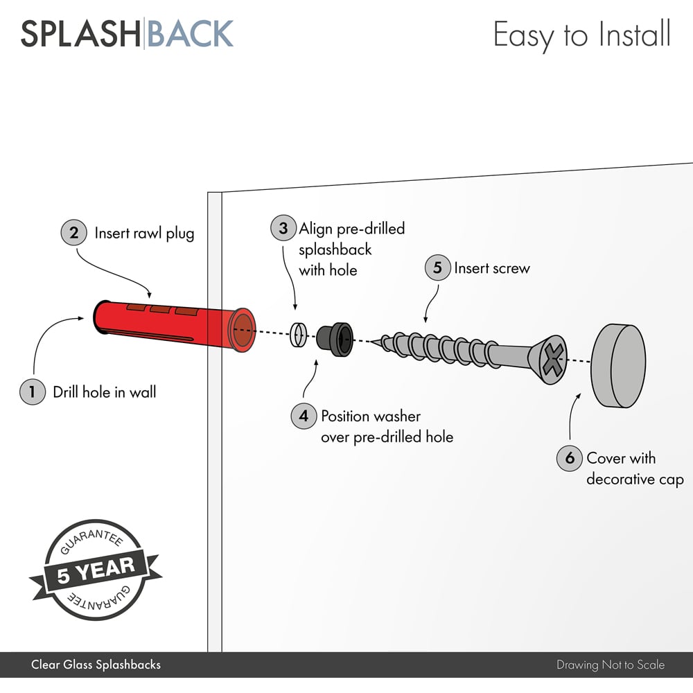 Splashback Crystal Clear Toughened Glass Bathroom Splashback with Brass Caps 250 x 500mm Image 4