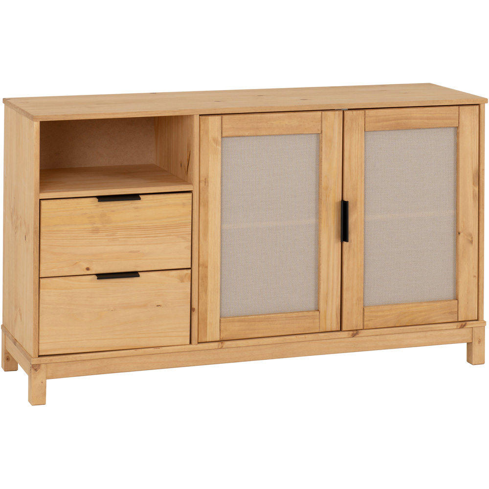 Seconique Corona 2 Door 2 Drawer Distressed Wax Pine Rattan Effect Sideboard Image 2