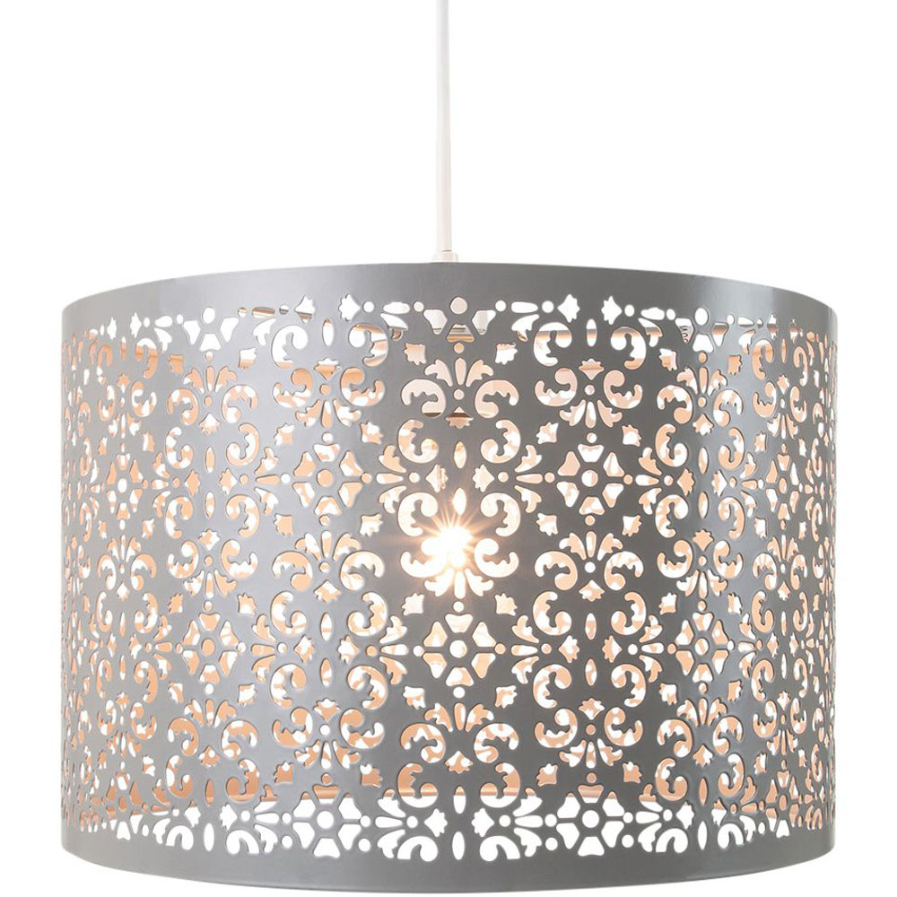 Happy Homewares Marrakech Designed Soft Grey Metal Floral Decoration Pendant Shade Image 2