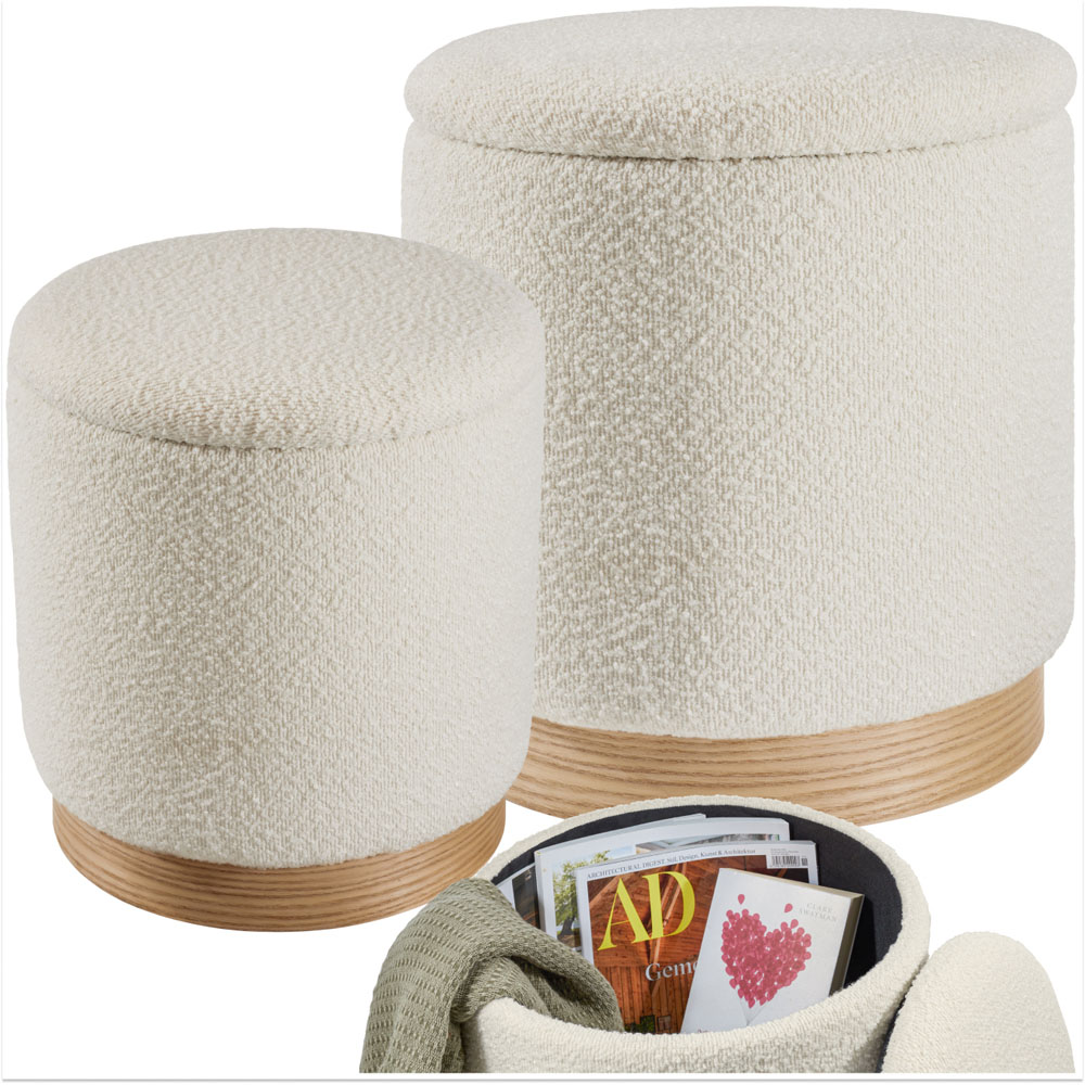Tectake Orchid Set of 2 White Boucle Padded Stools with Storage Image 2