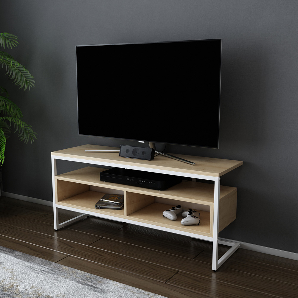 Decorotika Merrion 3 Shelf White and Oak TV Unit Image 5
