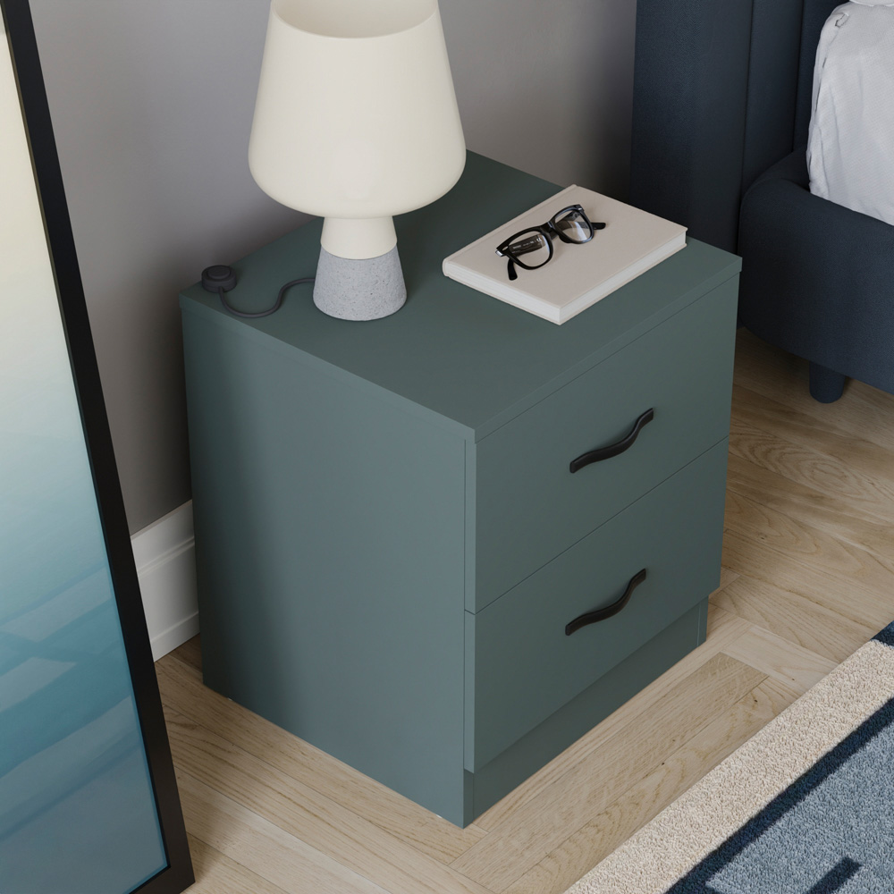 Vida Designs Riano 2 Drawer Jasper Green Bedside Table Image 6