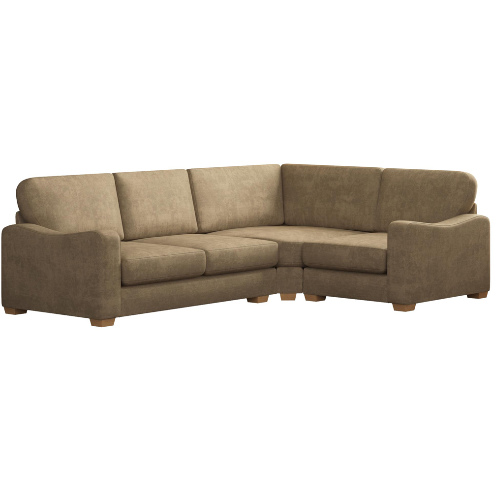 Theadford 3 Seater Mink Plush Velvet Fixed Back Right Hand Corner Sofa Image 2