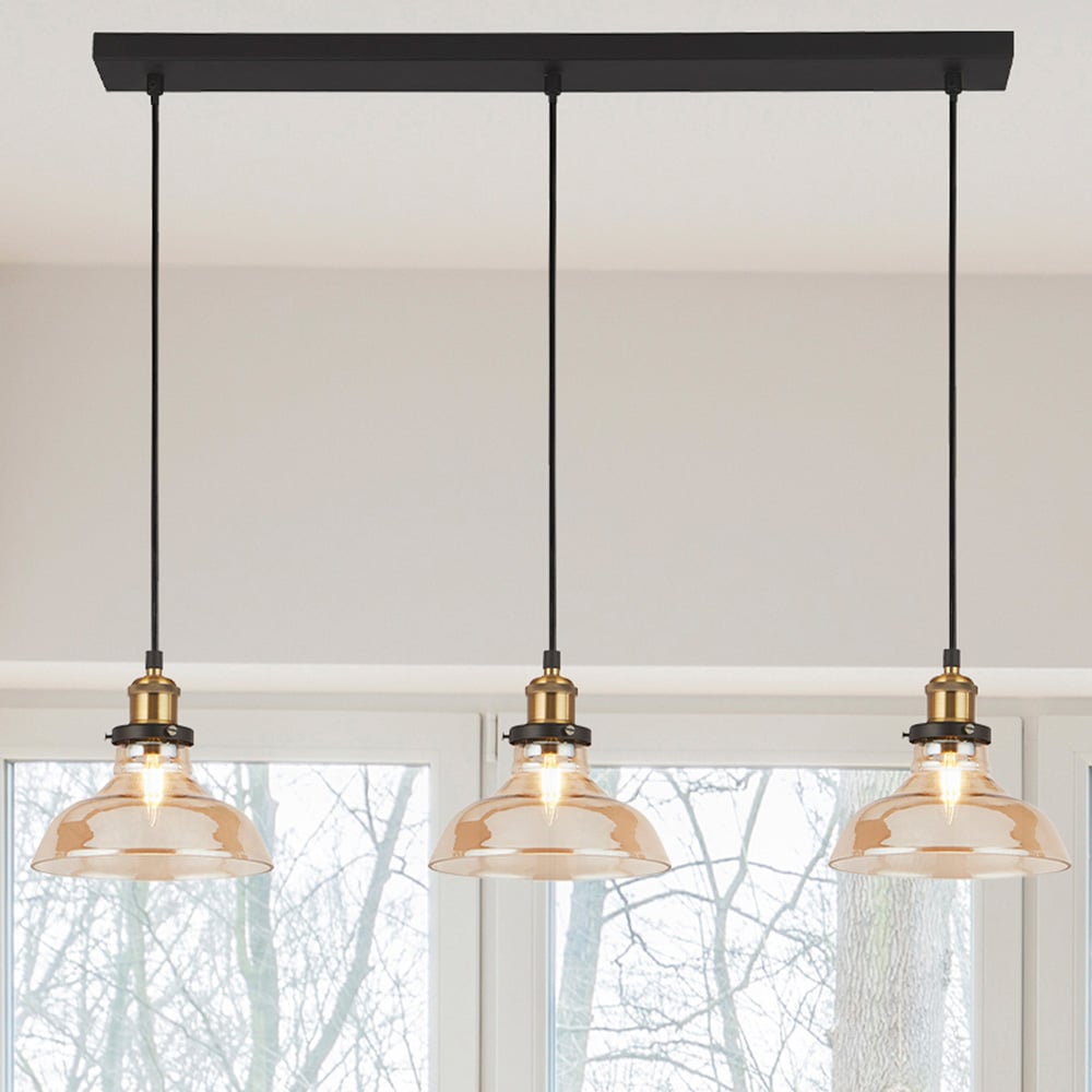 Lighting Collection 3 Light Bar Amber and Brass Pendant Light Image 2