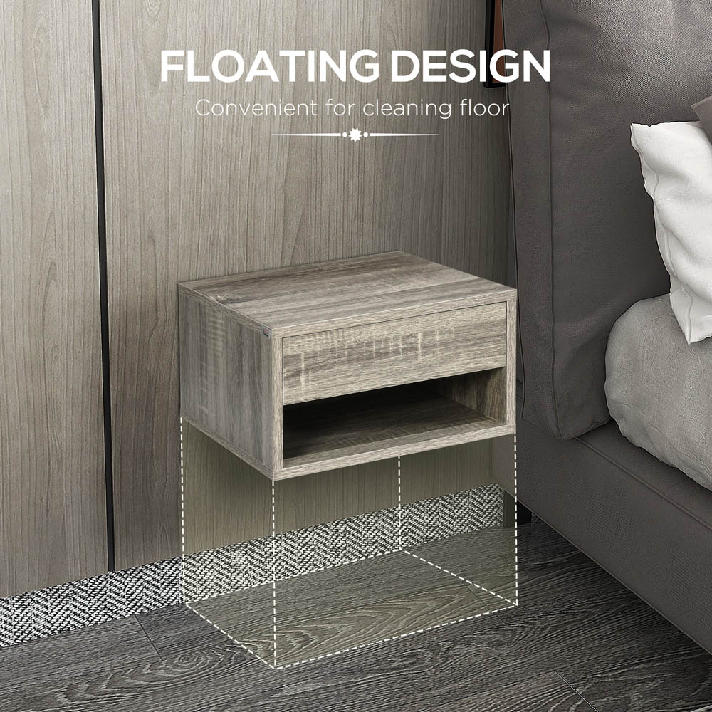 Portland Single Drawer Brown Floating Bedside Table Set of 2 Image 7