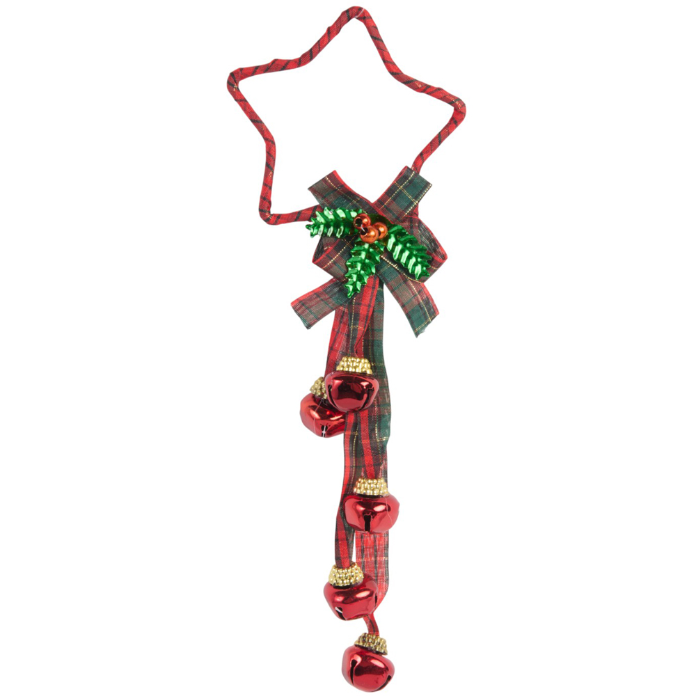 Traditional Christmas Red Tartan Star and Bell Hanging Ornament Image 2