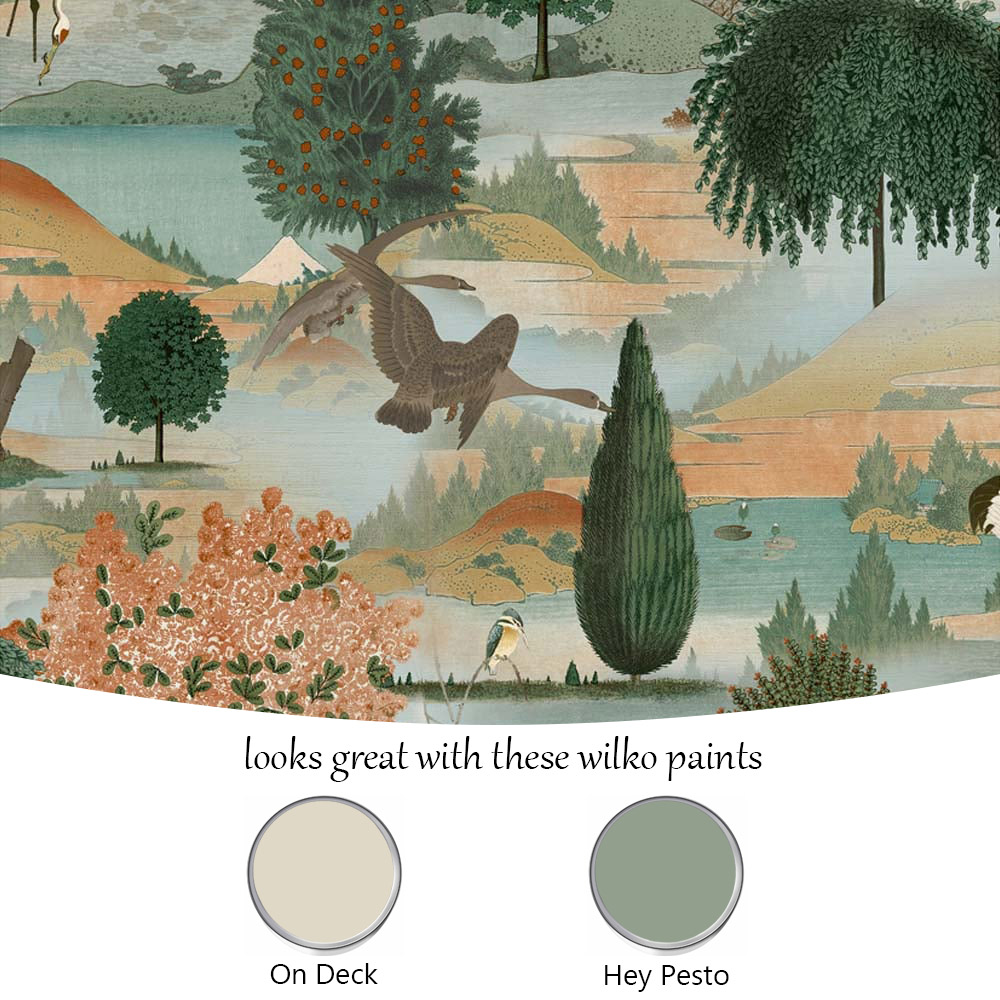 Holden Decor Swan Lake Orange Green Wallpaper Image 4