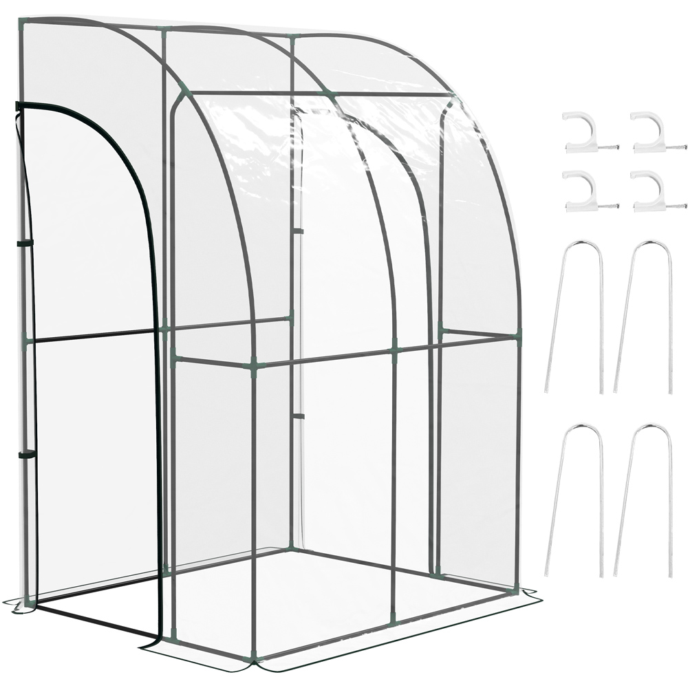 Outsunny Clear PVC Cover 3.8 x 4.6ft Lean to Wall Greenhouse with Doors Image 3