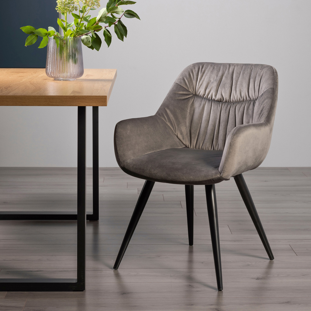 Bentley Designs Dali Set of 2 Grey Velvet Fabric Upholstered Chair Image 6