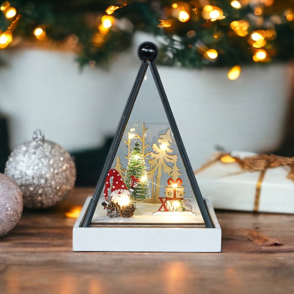 Xmas Haus Multicolour Triangle Hurricane Glass Holder with Gonk Scene Image 3