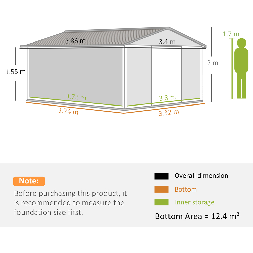 Outsunny 13 x 11ft Brown Metal Apex Garden Shed Image 8