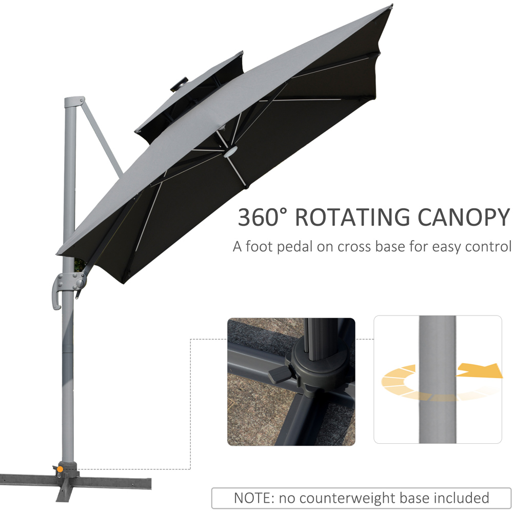 Outsunny 2 Tier Grey Rotating Solar LED Cantilever Parasol 3m Image 4