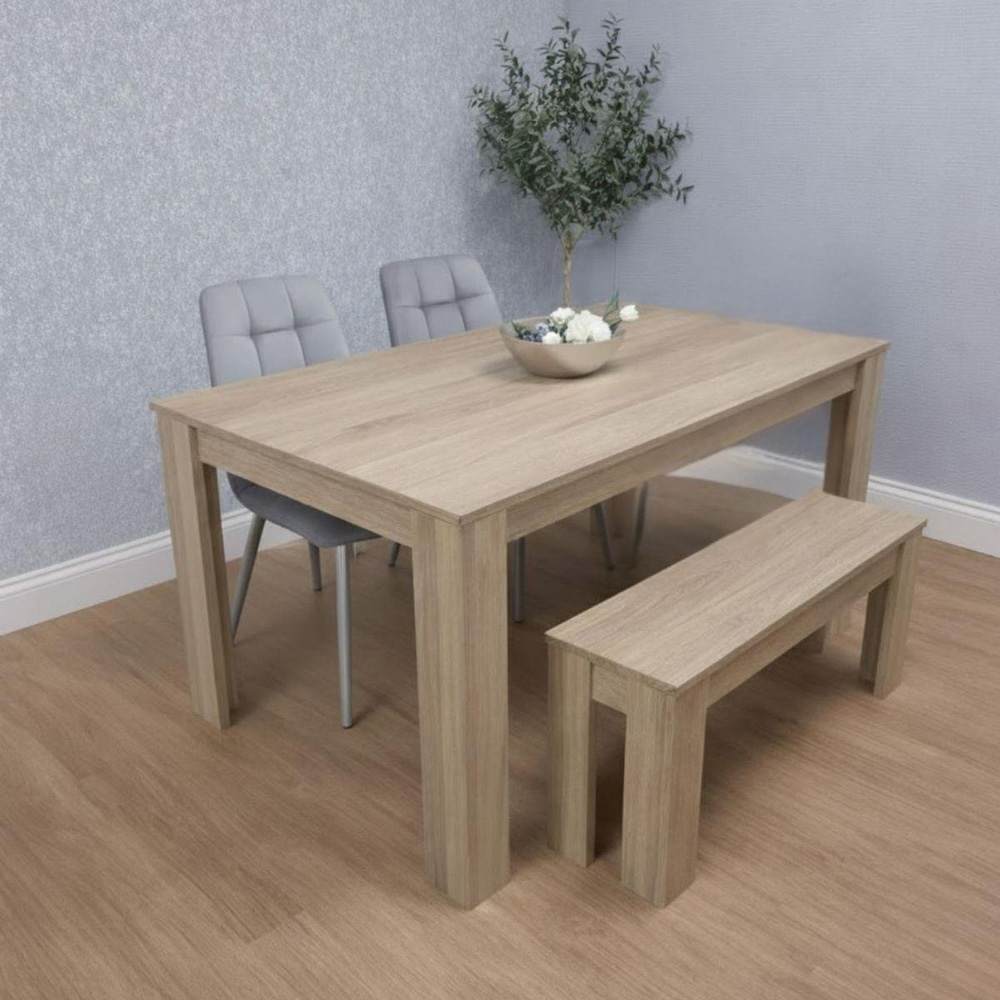 Portland 4 Seater Square Dining Table Set Oak Effect and Grey | Homebase