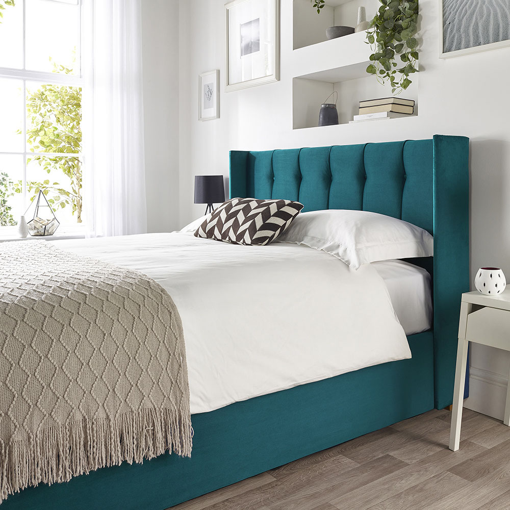 Catherine Lansfield Utopia Small Double Emerald Velvet Ottoman Wing Bed Image 5