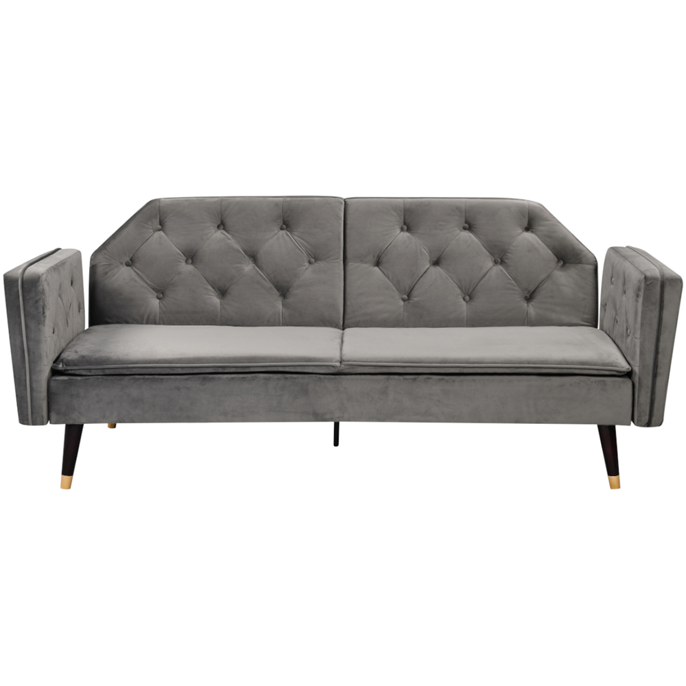 Comfy Living 3 Seater Grey and Gold Plush Velvet Tufted Sofa Bed Image 3
