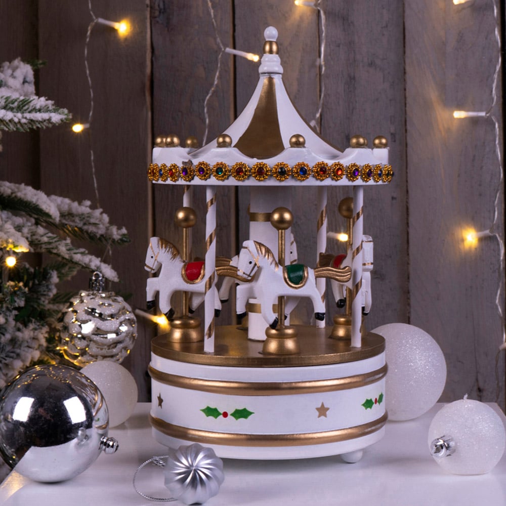St Helens Multicolour Wooden Carousel Music Box Image 2